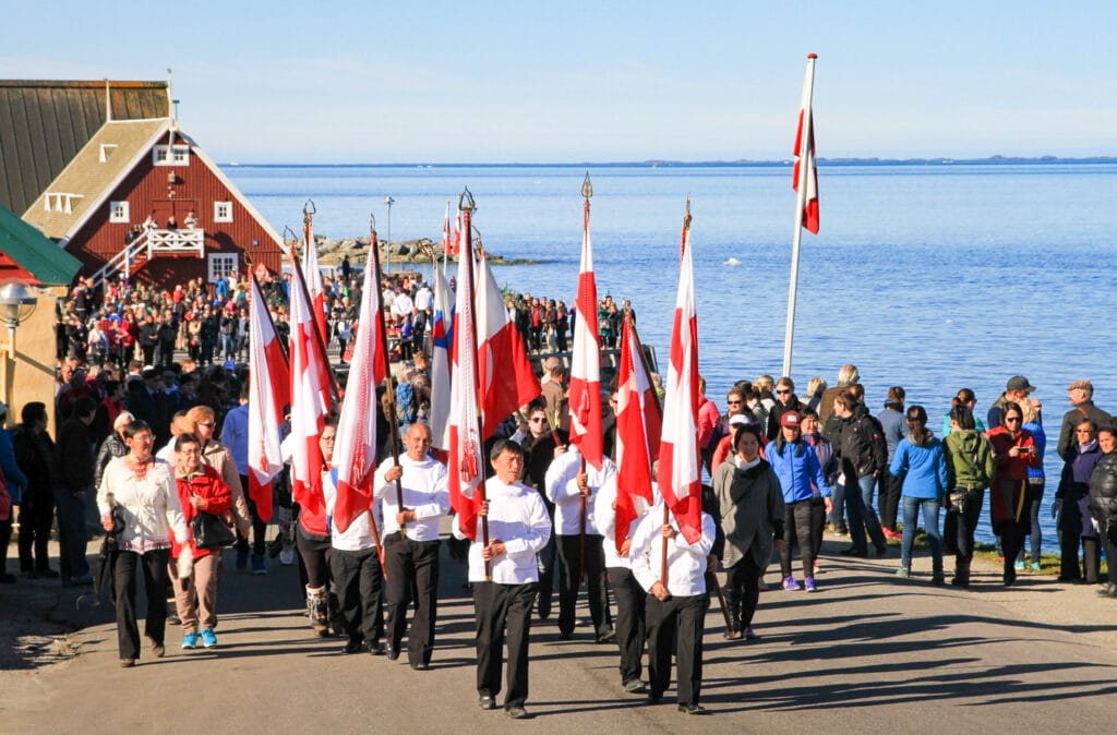 Toke Brødsgaard. Greenland National Day parade in the Colonial Harbour in Nuuk