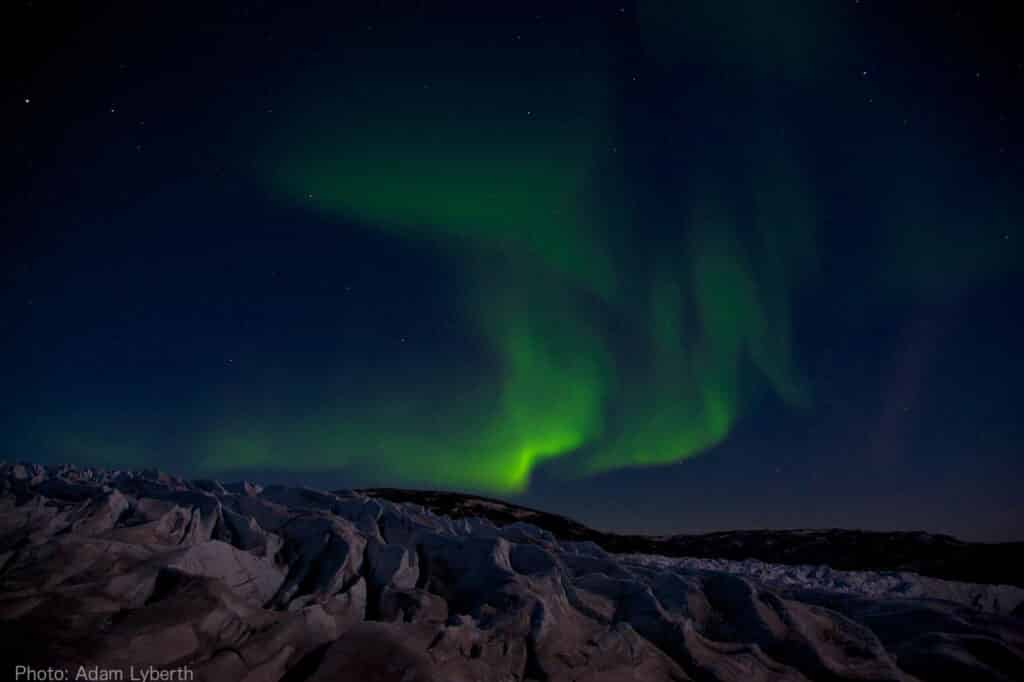 Nordlyset over indlandsisen nær Kangerlussuaq.
