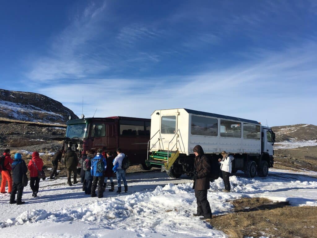 Waiting by the cars to go to Greenland ice sheet