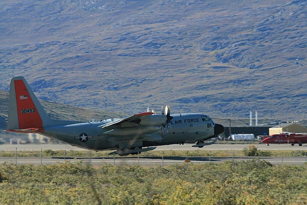 Air force plane taking off in Kangerlussuaq
