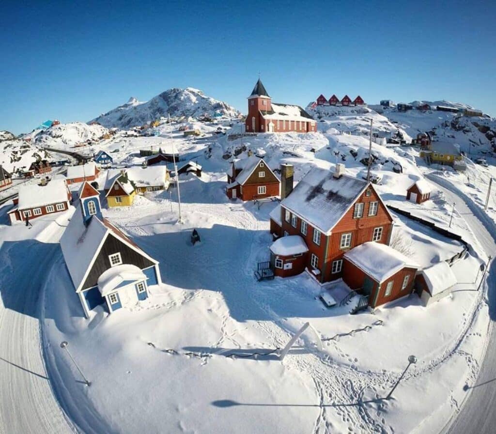 Red church in the town of Sisimiut