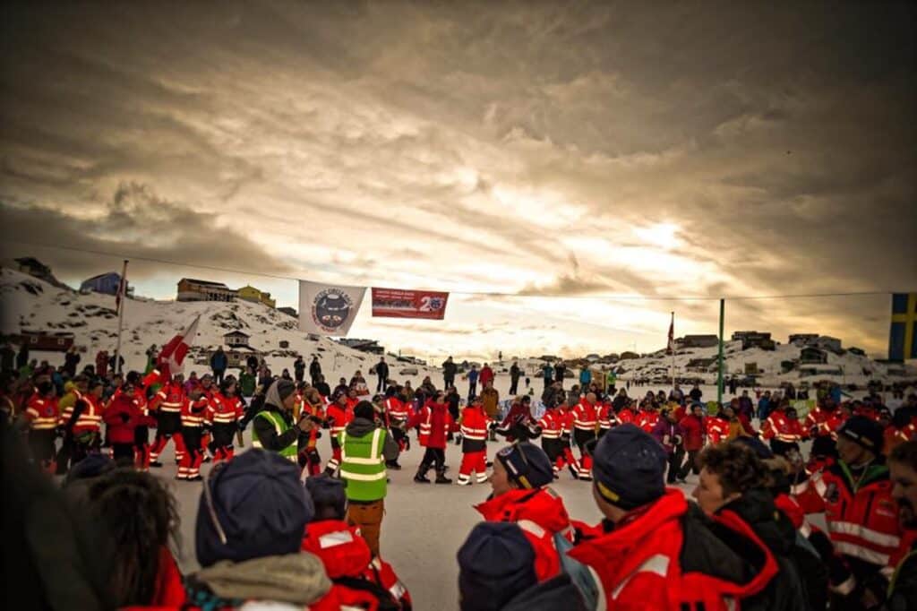 Safety workers lining up during Arctic Circle Race