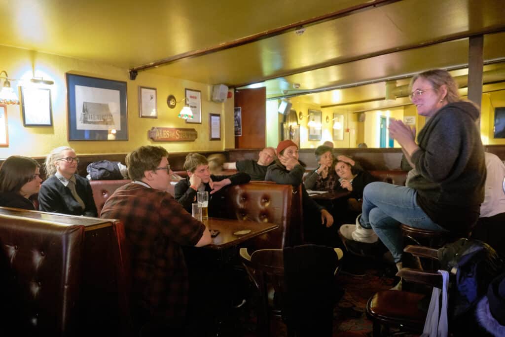 Meeting the artists to discuss the work in one of Nuuk's bars