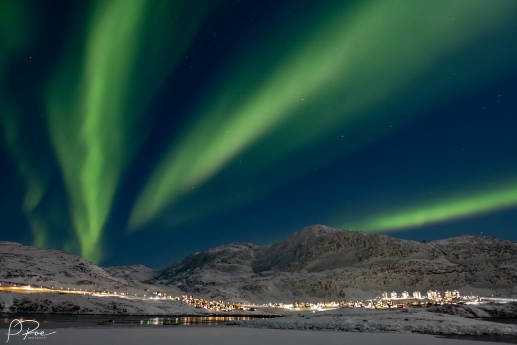 Northern lights over Qinngorput in Nuuk