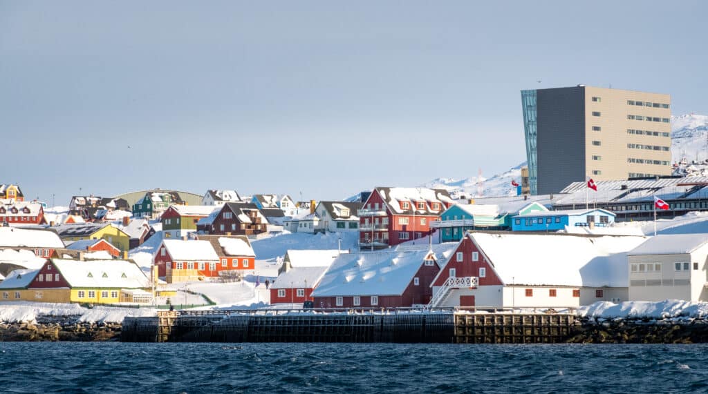 The colonial harbour and the government building in Nuuk