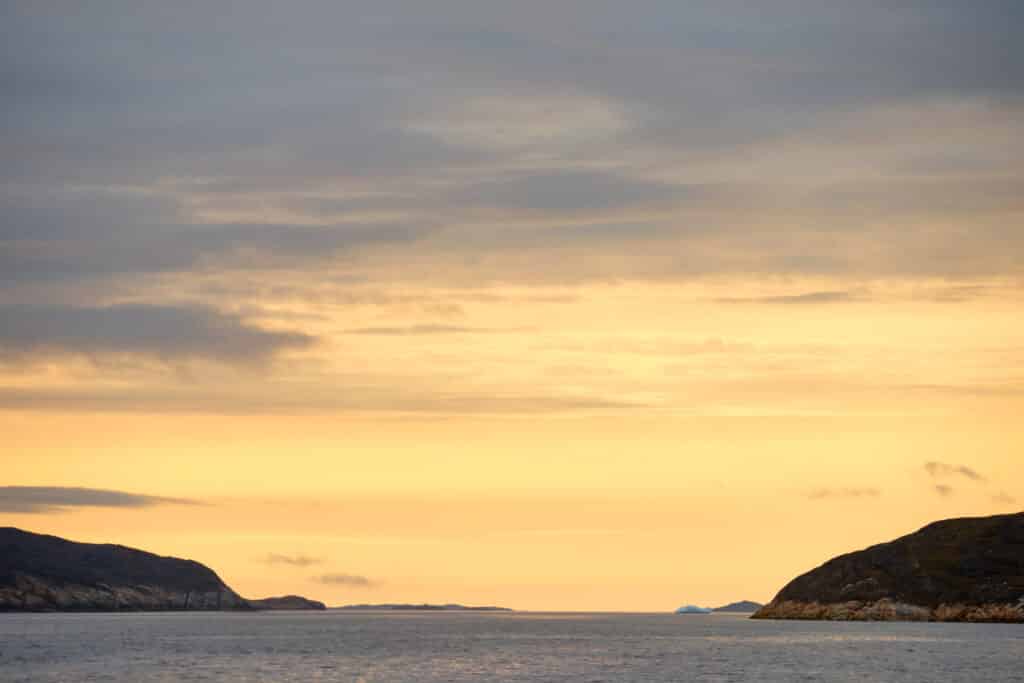 Colorful sunset from an evening boat tour near Aasiaat