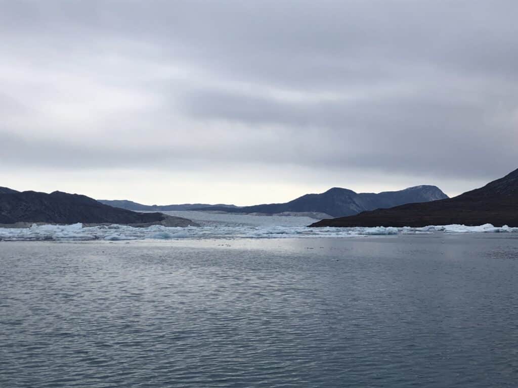 Chucks of ice from a glacier in the water