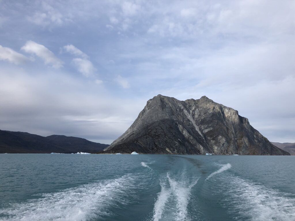 Large mountain seen from a boat