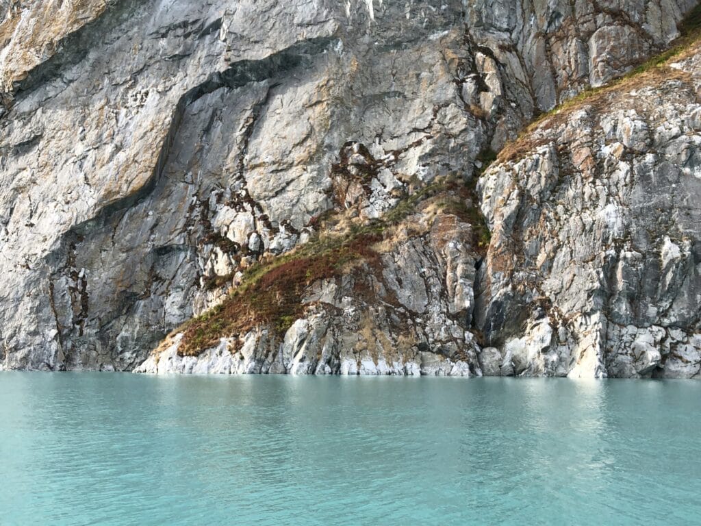 Blue water and a mountain