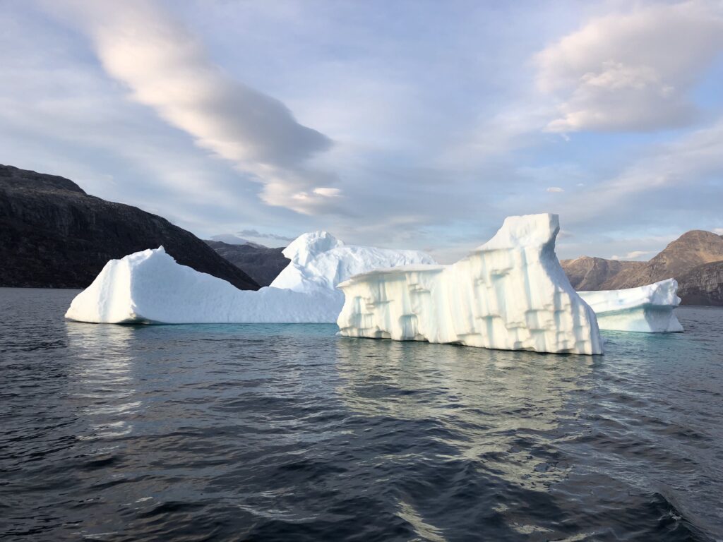 Large icebergs in the water