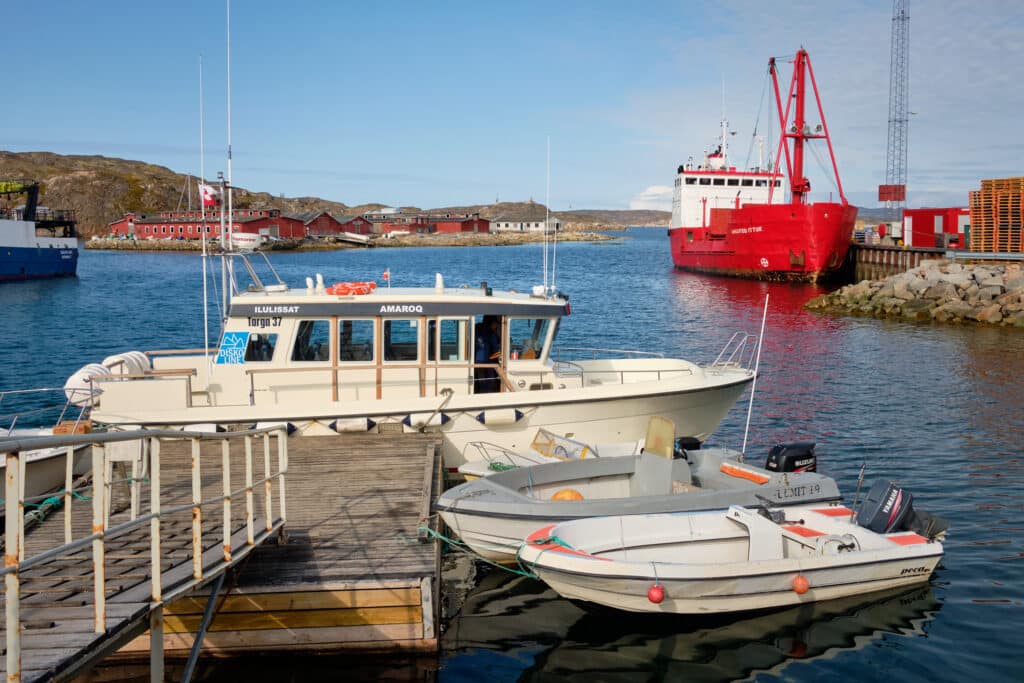 DiskoLine boat in Aasiaat harbour ready for the transfer to Qeqertarsuaq