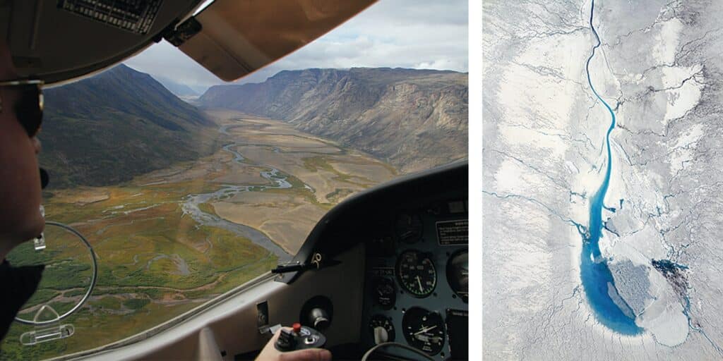 Pilot flying above Kangerlussuaq