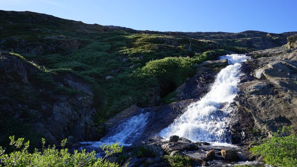 Waterfall in the bottom of a mountain
