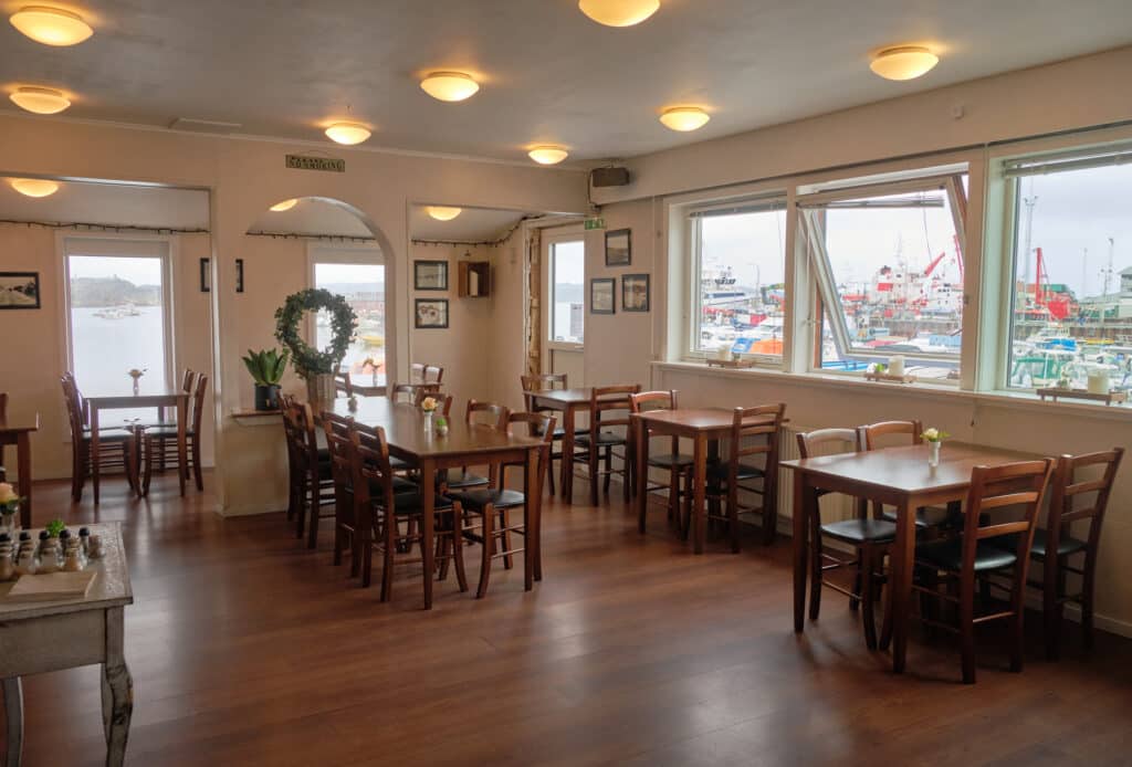 Interior of Cafe 3 which is located right in the middle of Aasiaat harbor