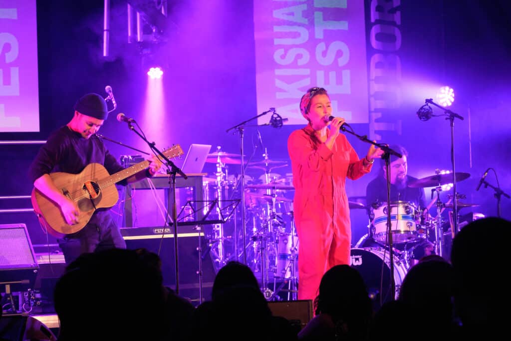 Kimmernaq and her brother Adam playing at the 2019 Akisuanerit Festival in Nuuk, Greenland