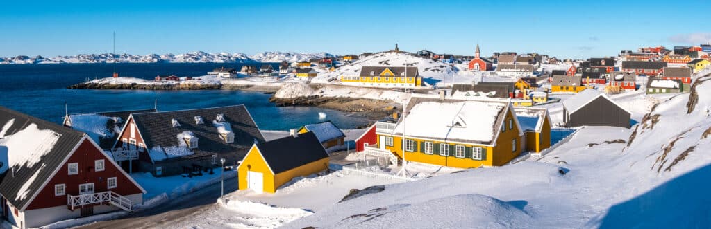 The colonial harbour and Nuuk fjord in the winter