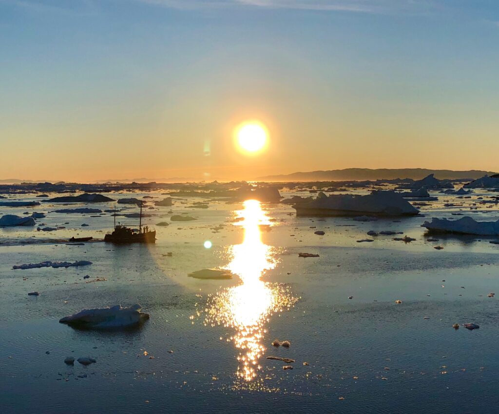 Midnight sun at Ilulissat icefjord