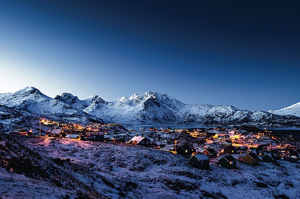 Beautiful night landscape in Tasiilaq during winter