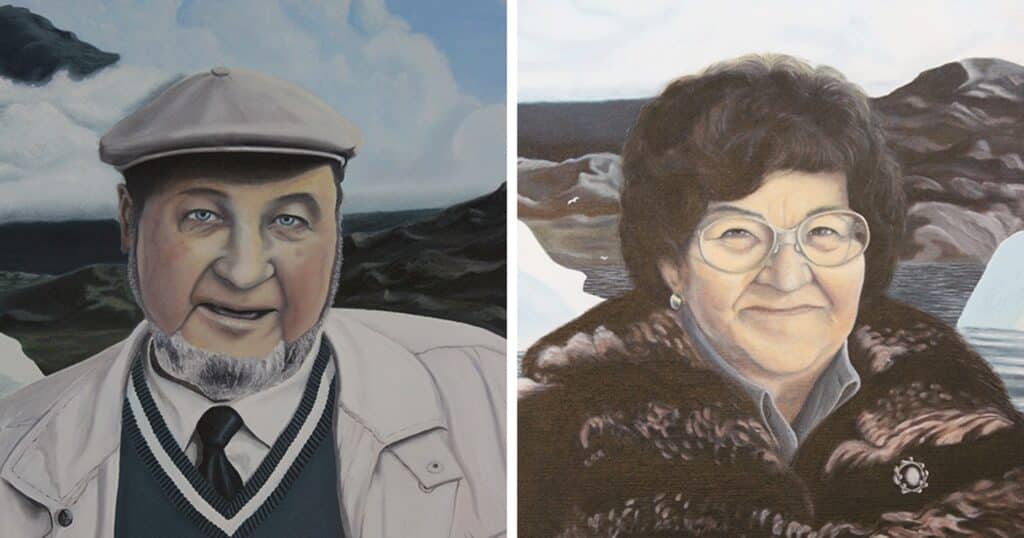 Portraits of Svend and Helene Junge painted by Christian Rosing Nuunu in 2000