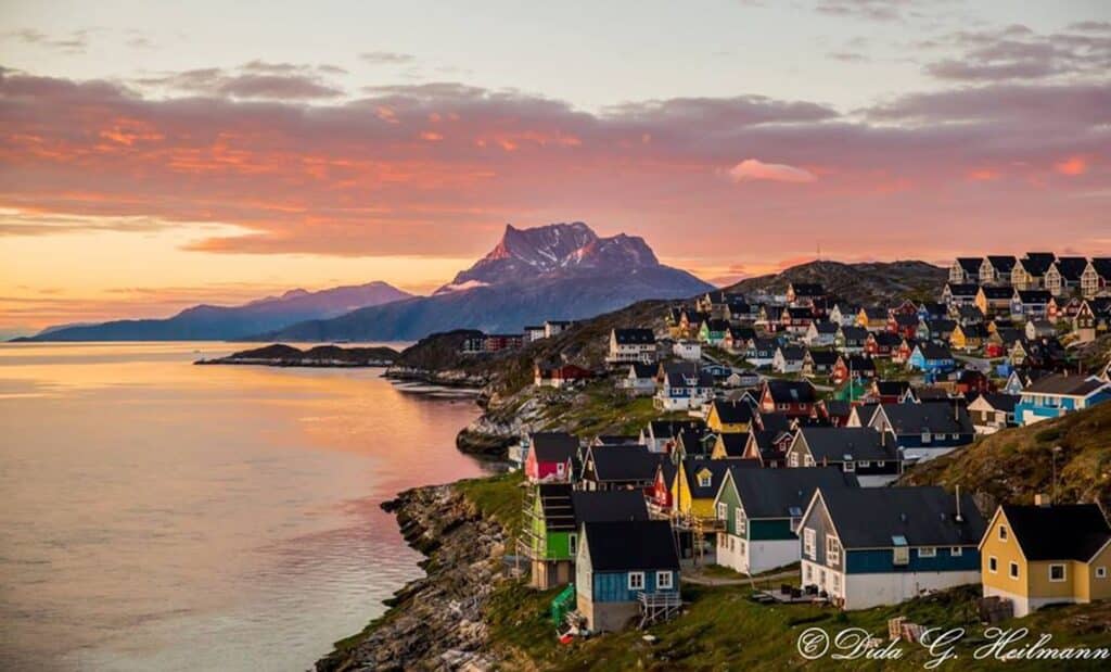 Beautiful Myggedalen in Nuuk pictured during sunset