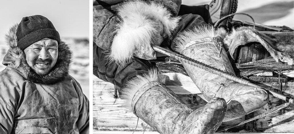 A greenlandic hunter and a pair of traditional Inuit boots