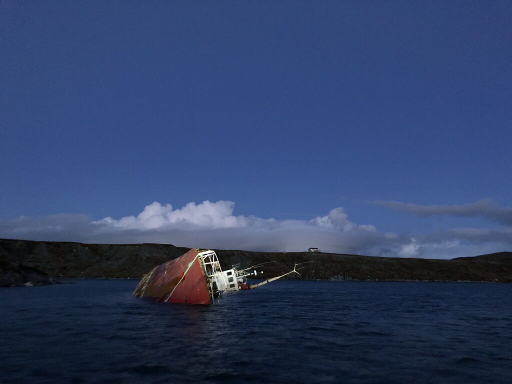 Sunken ship in the water