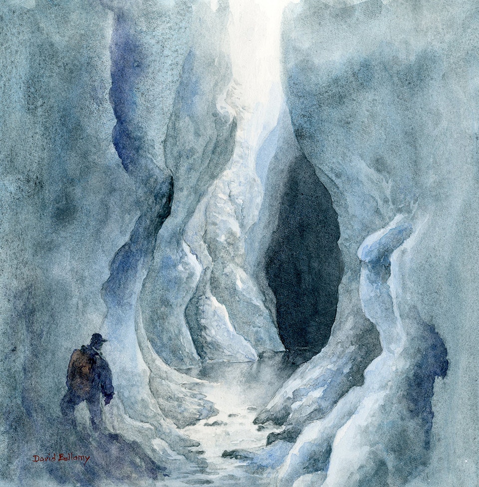 Ice canyon on the Greenland ice-cap. Watercolor