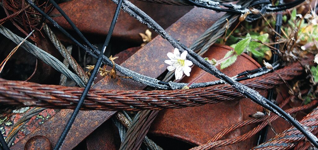 Rusty cable-way found on a polar expedition in Greenland
