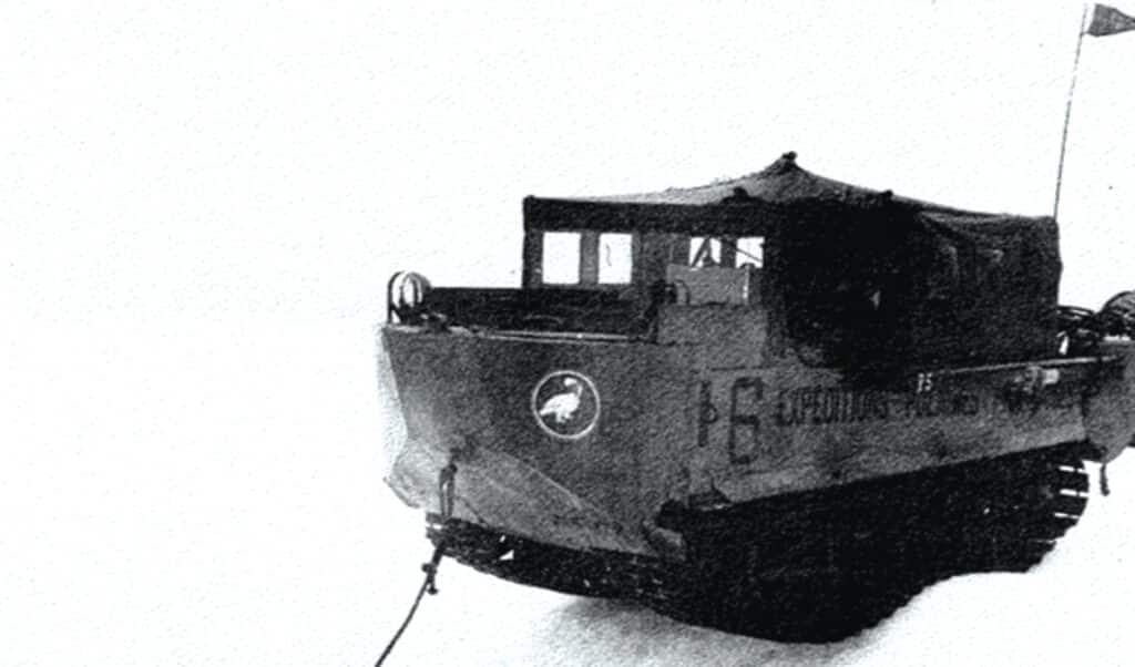 A tracked vehicle on the ice sheet, July 1948.