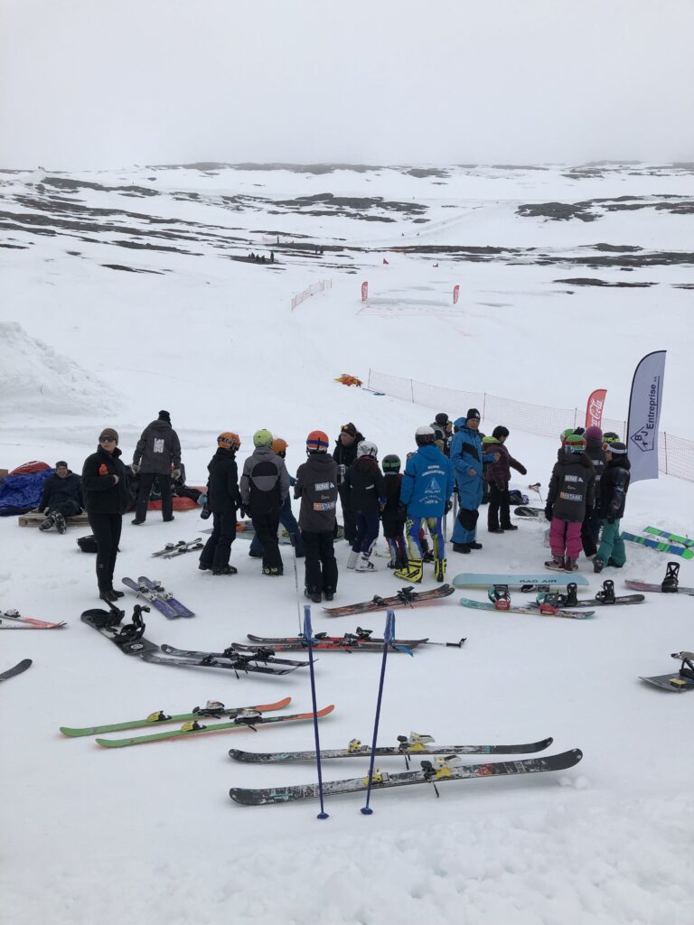 Group of people about to go skiing