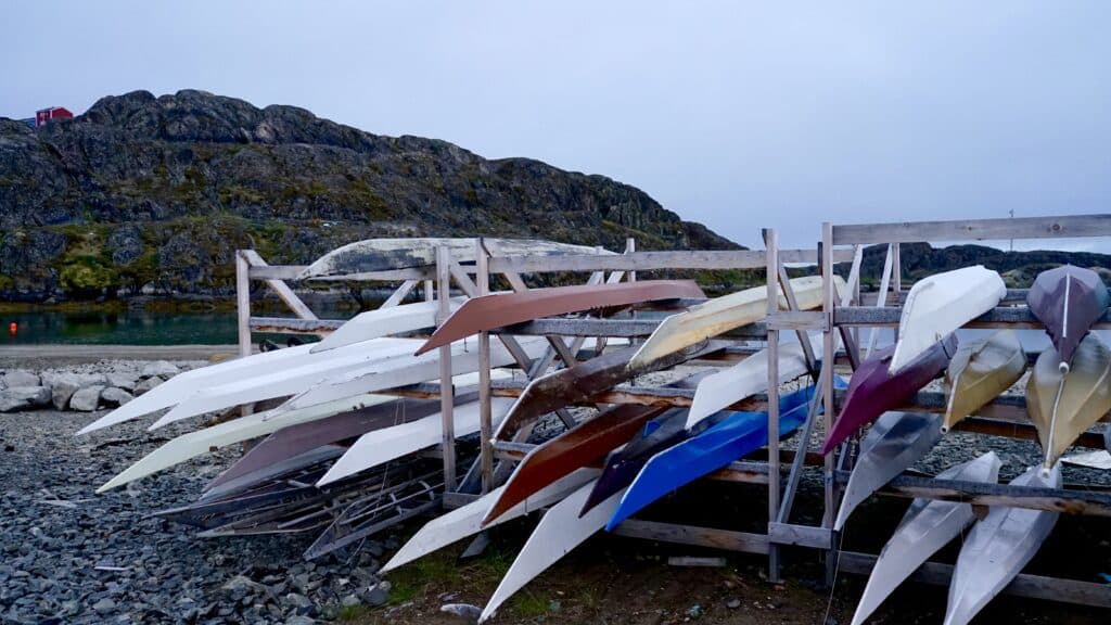 Kayaks on land