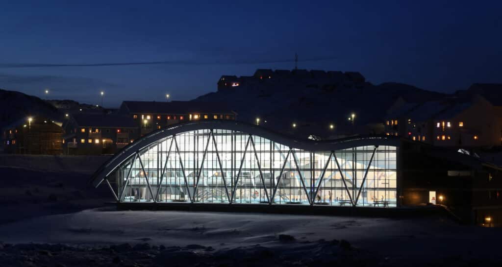 Malik swimming pool pictured from outside during night time