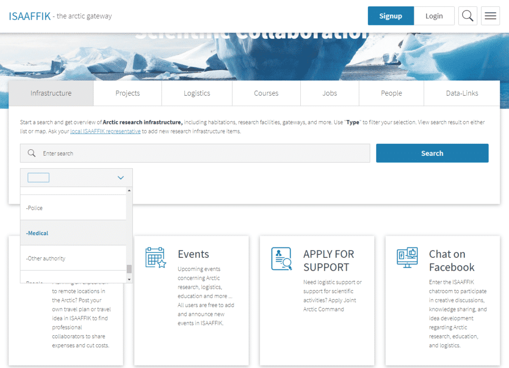 Front page of search page of the Isaaffik website