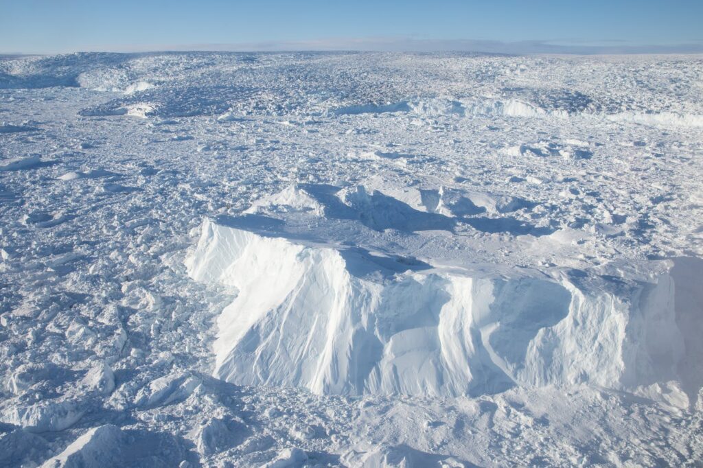 Aerial view of the tightly packed ice of the Ilulissat Icefjord - Guide to Greenland