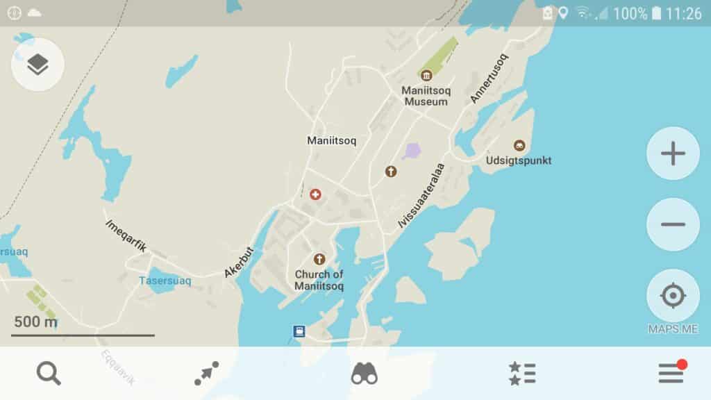 MapMe map of center of Maniitsoq - West Greenland