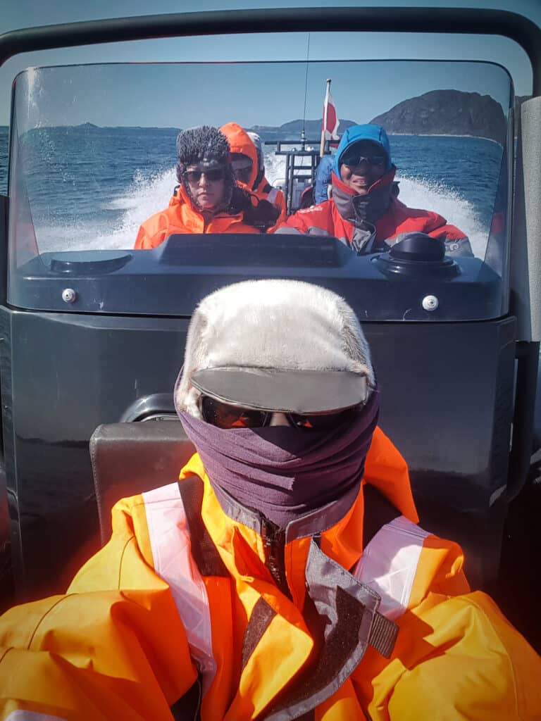 Sitting in the front of the RIB on the way to the Uunartoq Hot Spring near Qaqortoq