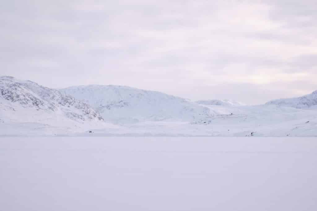 The final two huts on the Arctic Circle Trail near Sisimiut in winter