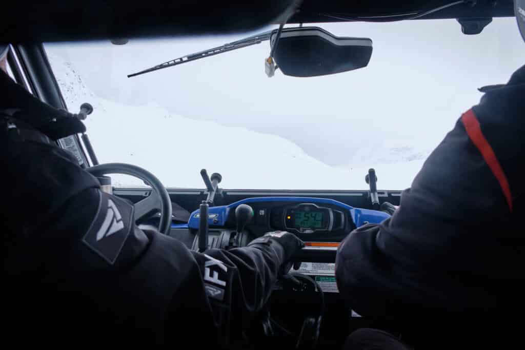 View from inside the monster snowmobile in Sisimiut