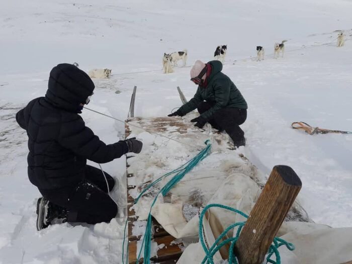 Working on the sled. Photo: Mika Lyberth.