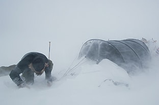 snowstorm at camp
